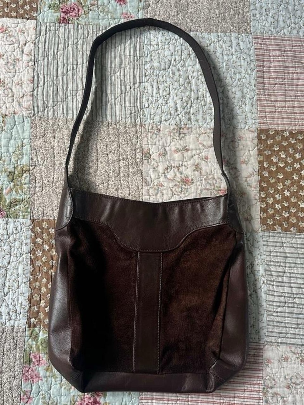 Brown leather shoulder bag with suede details